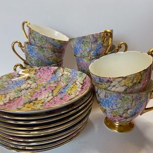Antique Shelley Gold-Rimmed China Tea and Saucer set from Britain